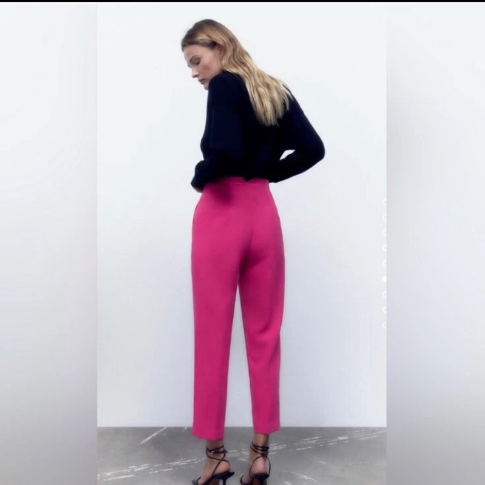 ZARA NWT High Waisted Tailored Trousers Pink Fuchsia Pants Size M Workwear Chic - Picture 5 of 11